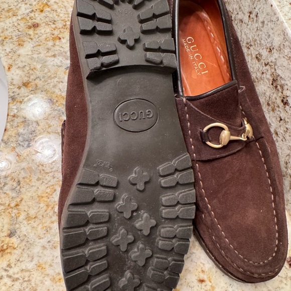 Gucci Women's Brown Suede Loafers with Gold Accents - Picture 11 of 12